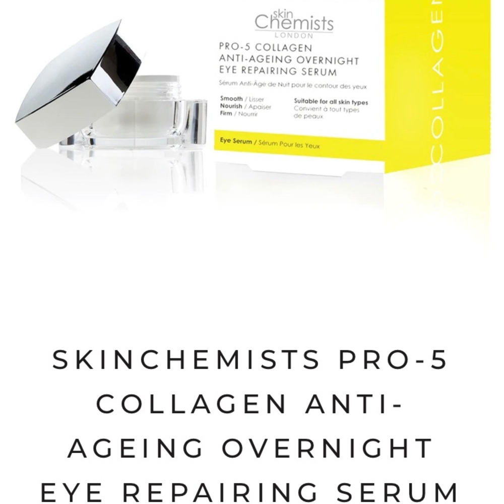 skin chemists pro-5 collagen anti- ageing overnight eye repairing serum.